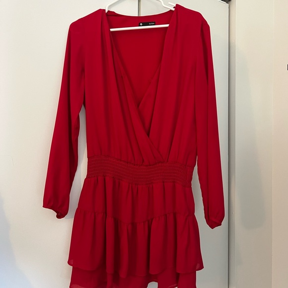 Krisa Smocked Surplice Dress in Red - Picture 2 of 2